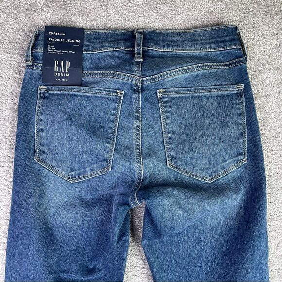 Gap Favorite Jegging Women's 25 Blue Skinny Mid-Rise Dark Distressed Jeans - Picture 4 of 13